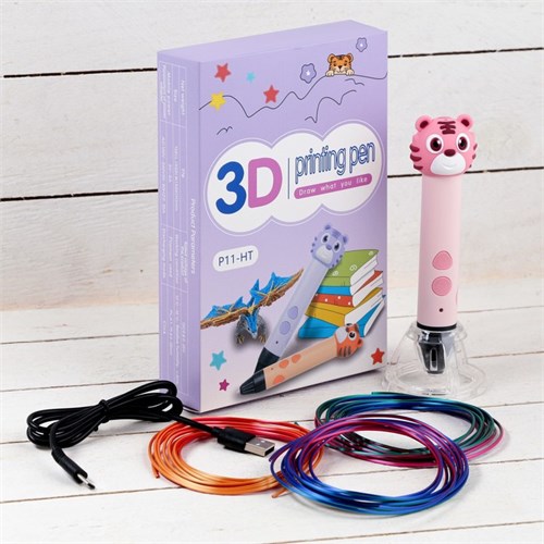 3D ручка Тигрёнок, работа с пластиком PLA, USB кабель питания, розовая 9729778 - фото 16793829
