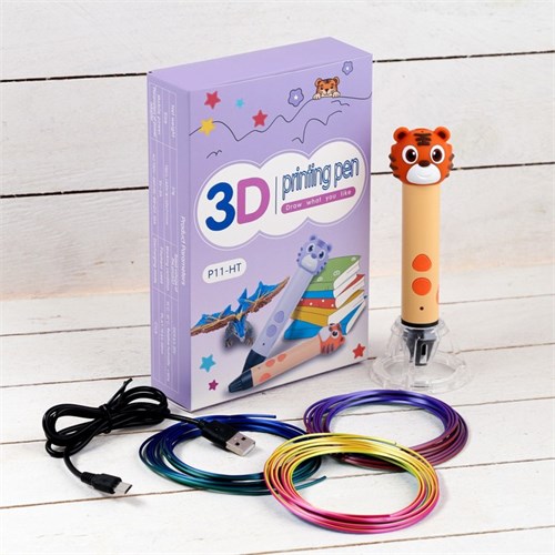 3D ручка Тигрёнок, работа с пластиком PLA, USB кабель питания, оранжевая 9729779 - фото 16793838
