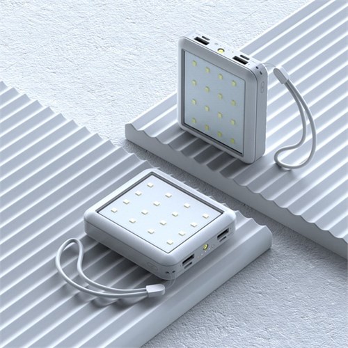 Внешний аккумулятор 484, 10000 мАч, кабели Type-C/Lightning/MicroUSB, фонарь, белый 9942405 - фото 16794519