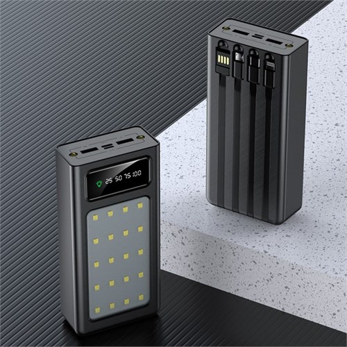 Внешний аккумулятор 485, 10000 мАч, кабели Type-C/Lightning/MicroUSB, фонарь, чёрный 9942406 - фото 16794532