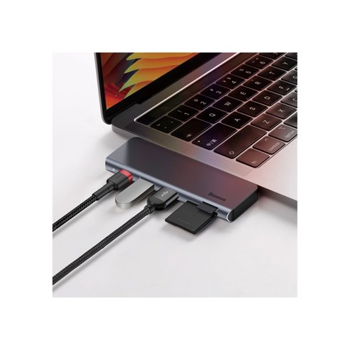 Адаптер-разветвитель (HUB) Baseus UCN3266, Type-C - 2xUSB3.0 + HDMI + PD + TF/SD, серый 9900659 - фото 16795707