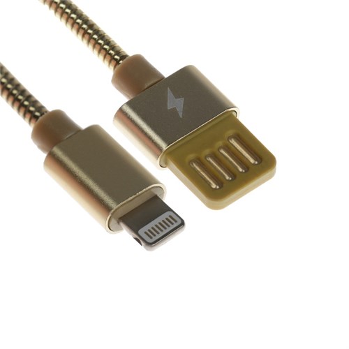 Кабель Lightning - USB, 2.1 А, металлическая оплётка, 1 метр, золотистый 9940269 - фото 16797729