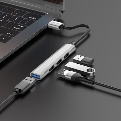Адаптер Hoco HB26, 4 в 1, USB - USB3.0/USB2.0*3, длина кабеля 13 см, серебристый 9881634 - фото 16800388