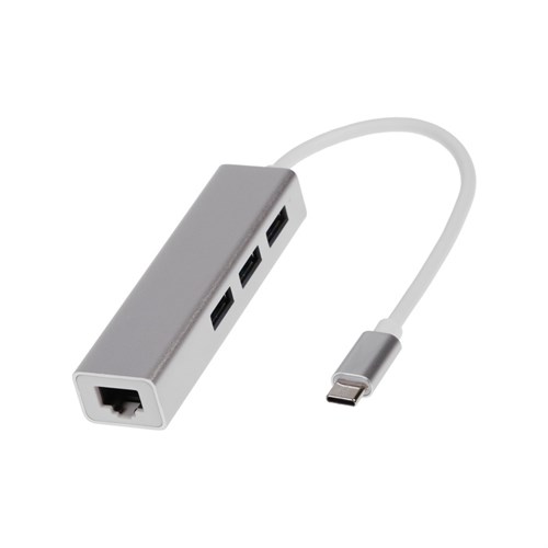 Type-C-разветвитель (HUB), 3 порта USB,порт ethernet, кабель 10 см, серебристый 10325634 - фото 16801239