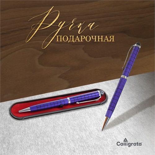 Ручка шариковая, подарочная, поворотная Calligrata "Шотландка", в пластиковом футляре, синяя с серебристыми вставками 107267 - фото 16848871