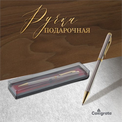 Ручка подарочная, шариковая, в пластиковом футляре, поворотная, "Эксперт", серая с золотистыми вставками 592346 - фото 16851024