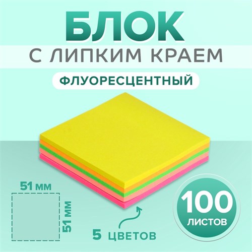 Блок с липким краем Calligrata, 51 x 51 мм, 100 листов, 5 цветов, МИКС 1094649 - фото 16855285