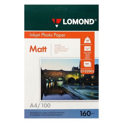 Фотобумага для струйной печати А4, 100 листов LOMOND, 160 г/м2, односторонняя, матовая 1598737 - фото 16858272