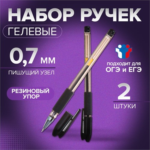 Набор гелевых ручек, 2 штуки, 0.7 мм, с резиновыми держателями, для ЕГЭ, в пакете 2882133 - фото 16864942