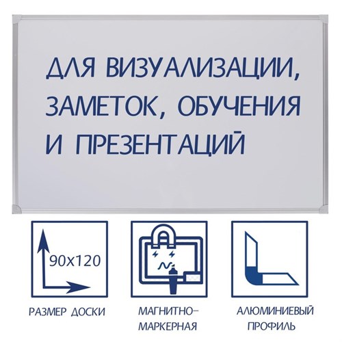 Доска магнитно-маркерная, 90х120 см, Calligrata СТАНДАРТ, в алюминиевой рамке, с полочкой 4275227 - фото 16871392