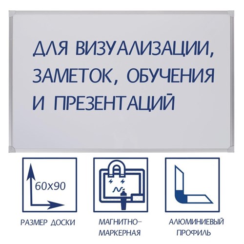 Доска магнитно-маркерная 60х90 см, Calligrata СТАНДАРТ, в алюминиевой рамке, с полочкой 4275226 - фото 16871400