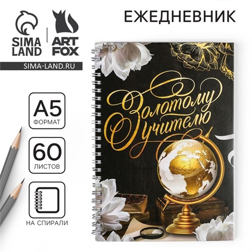 Ежедневник на гребне «Золотому учителю», формат А5, 60 листов, твердая обложка 4744578 - фото 16877002