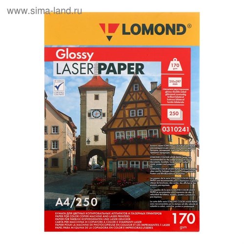 Фотобумага для лазерной печати А4, 250 листов LOMOND, 170 г/м2, двусторонняя, глянцевая 5470452 - фото 16880798