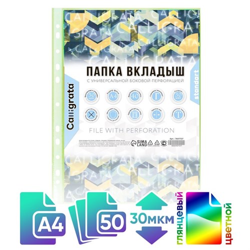 Файл-вкладыш А4, 30 мкм, Calligrata, тонированный, глянцевый, вертикальный, 50 штук, зеленый 7647727 - фото 16890517