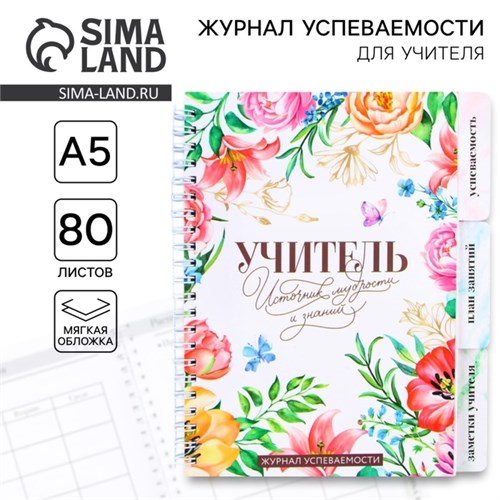 Журнал успеваемости на год для учителя , формат А5, 80 листов, мягкая обложка «Учитель источник мудрости и знаний» 9603564 - фото 16906992