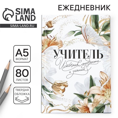Ежедневник, твёрдая обложка, А5, 80 листов «Учитель источник мудрости и знаний» 9559796 - фото 16909663