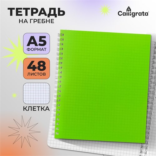 Тетрадь на гребне A5 48 листов в клетку Calligrata Салатовая, пластиковая обложка, блок офсет 9253714 - фото 16910416
