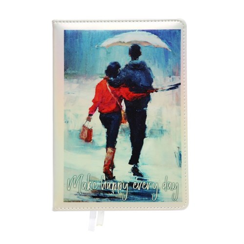 Ежедневник недатированный A5, 160 листов, deVENTE.Couple with umbrella, твёрдая обложка из искусственной кожи с поролоном, 2 ляссе, блок 70 г/м2 10115946 - фото 16913570
