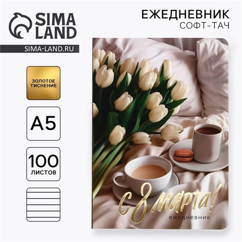 Ежедневник А5+, 100 листов Мягкая обл.Софт-тач «С 8 Марта» 10032792 - фото 16917677