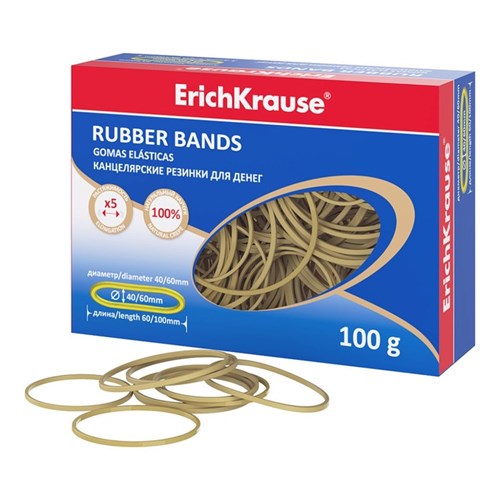 Банковская резинка, 100 г, ErichKrause, диаметр 40/60 мм, длина 60/100 мм, 100% каучук, в коробке-деспенсере, натуральный цвет 10371051 - фото 16924810