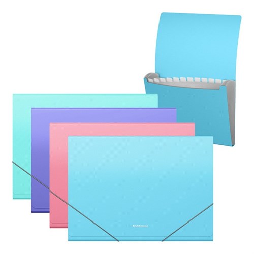 Папка-картотека, А4, 12 отделений, 600 мкм, ErichKrause "Diagonal Pastel", на резинке, тиснение, микс 10371069 - фото 16924812