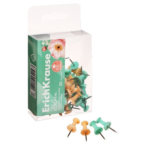 Кнопки силовые ErichKrause "Pastel Bloom", 50 штук, микс, в пэт-боксе 10401655 - фото 16926803