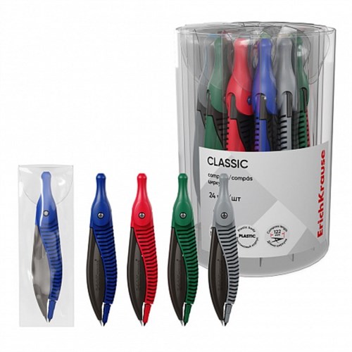 Циркуль пластиковый ErichKrause "Classic", 122мм, PVC чехол, микс 10420794 - фото 16927076