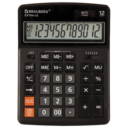 Калькулятор настольный BRAUBERG EXTRA-12-BK, 12-разрядный, 206 x 155 мм, двойное питание, чёрный 10385506 - фото 16929907