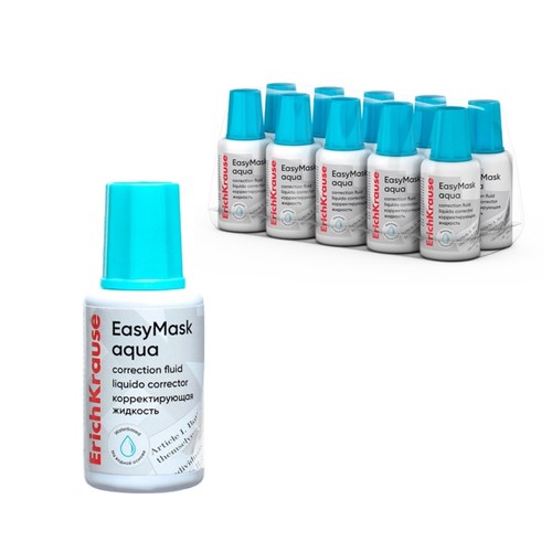 Корректирующая жидкость водная основа 20 мл, ErichKrause, EasyMask Aqua, кисть 10554926 - фото 16931048