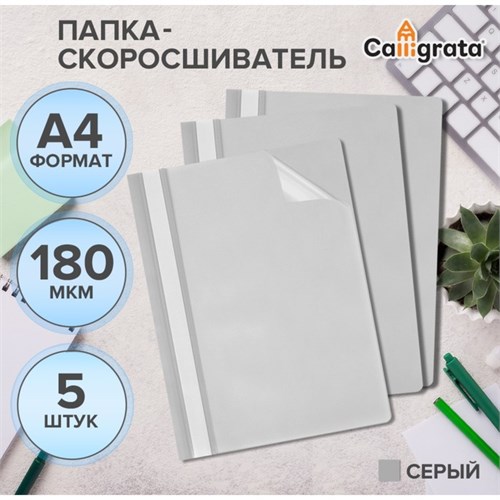 Набор папок-скоросшивателей 5шт. Calligrata, А4, 180мкм, с серым прозрачным верхом 10349791 - фото 16932015