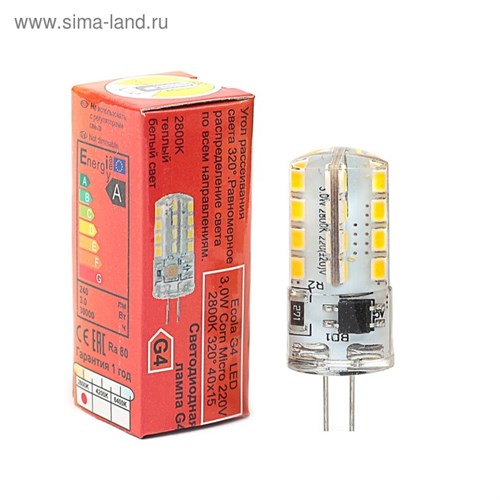 Лампа светодиодная Ecola Corn Micro, G4, 3 Вт, 2800 K, 320°, 40х15 мм 1340555 - фото 16954079