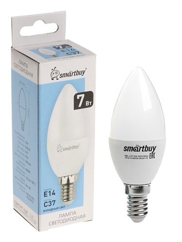 Лампа cветодиодная Smartbuy, Е14, C37, 7 Вт, 6000 К, холодный белый свет 2916988 - фото 16955799