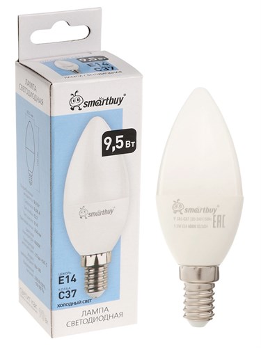Лампа светодиодная Smartbuy, Е14, C37, 9.5 Вт, 6000 К, холодный белый свет 3804015 - фото 16956411