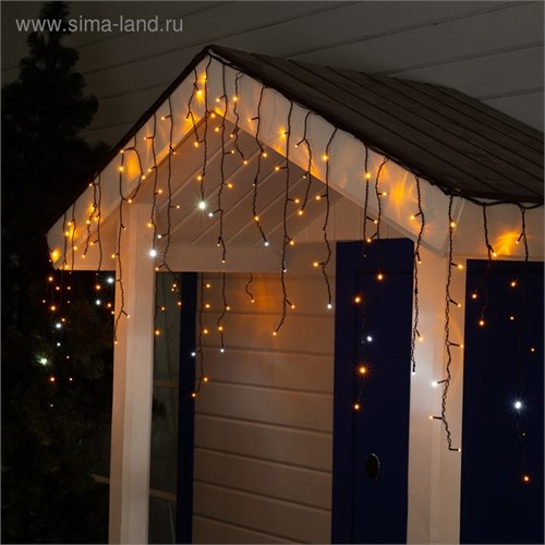 Гирлянда «Бахрома» 3 × 0.6 м, IP44, УМС, тёмная нить, 160 LED, свечение жёлтое, мерцание белым, 220 В 3584179 - фото 16957638