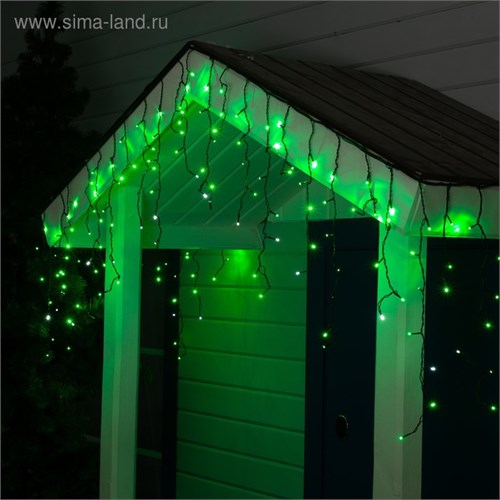 Гирлянда «Бахрома» 3 × 0.6 м, IP44, УМС, тёмная нить, 160 LED, свечение зелёное, мерцание белым, 220 В 3584180 - фото 16957645