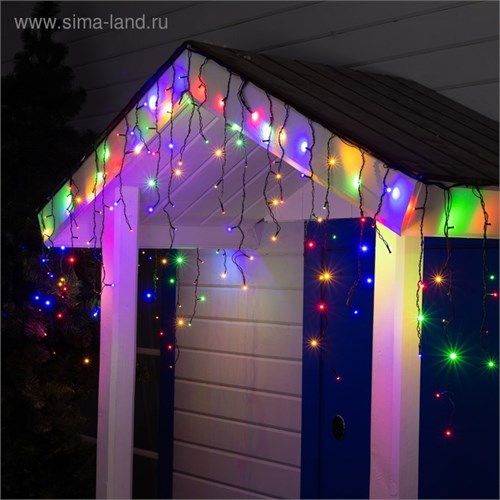 Гирлянда «Бахрома» 3 × 0.6 м, IP44, УМС, тёмная нить, 160 SMD-LED, свечение мульти, 220 В 4356992 - фото 16961287