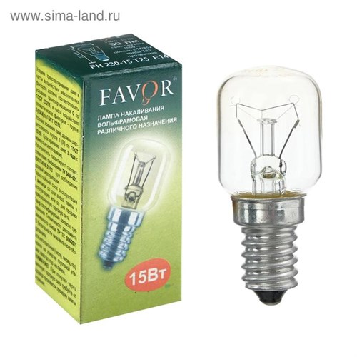Лампа накаливания Favor, Е14, 15 Вт, 230 В, для холодильников и швейных машин 5244337 - фото 16963667