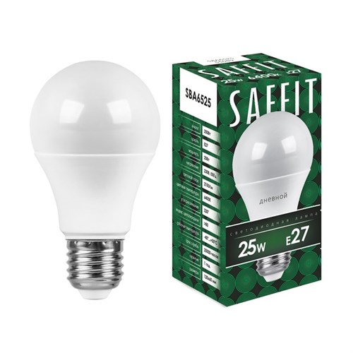 Лампа светодиодная SAFFIT, 25W 230V E27 6400K A65, SBA6525 9786553 - фото 17006018