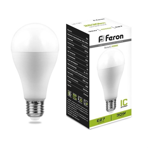 Лампа светодиодная FERON, (30W) 230V E27 4000K A80, LB-130 9786636 - фото 17006022