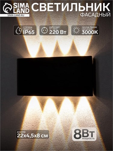 Светильник фасадный "Полусфера", FSD-100, 8 Вт, 3000К, 4 луча, IP65, 220 В, металл, черный   1008542 10085426 - фото 17014417