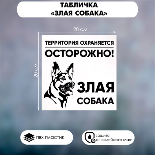 Табличка "ЗЛАЯ СОБАКА" 200 х 200, клейкая основа 4760690 - фото 17041906