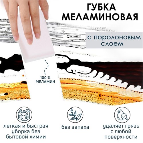 Губка меламиновая с поролоновым слоем, 11×7×3 см 6908313 - фото 17043948