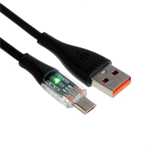 Кабель, 2 А, MicroUSB  - USB, прозрачный, TPE оплётка, 1 м, чёрный 9940190 - фото 17049528