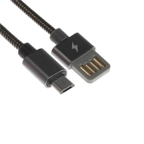 Кабель MicroUSB - USB, 2.1 А, металлическая оплётка, 1 метр, чёрный 9940261 - фото 17050863