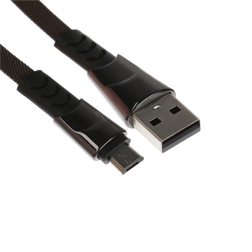 Кабель MicroUSB - USB, 2.4 А, оплётка ткань, плоский, 1 метр, чёрный 9940270 - фото 17050881