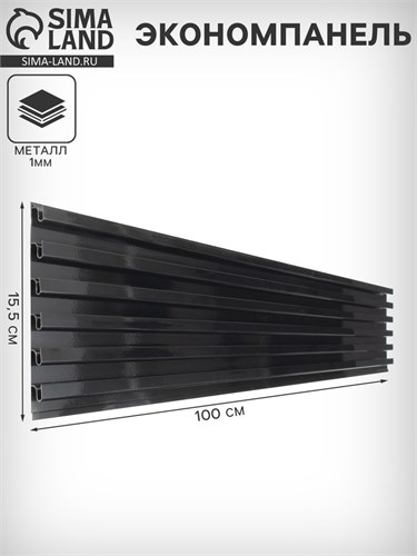 Экономпанель металл 1 мм, 1 паз, 15,5×1,9×100 см, шаг 2,5 см, цвет чёрный 10471884 - фото 17052241