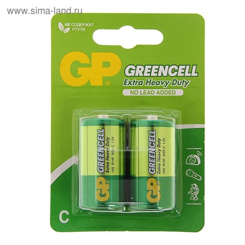Батарейка солевая GP Greencell Extra Heavy Duty, С, R14-2BL, 1.5В, блистер, 2 шт. 470406 - фото 17087934