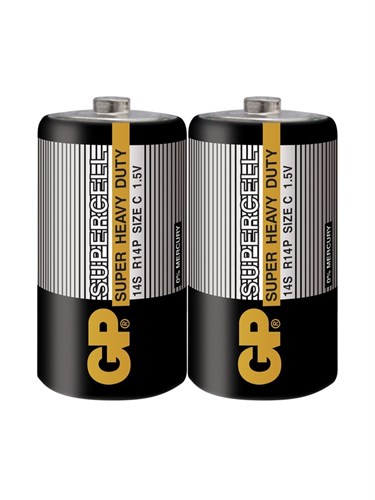 Батарейка солевая GP Supercell Super Heavy Duty, C, 14S / R14, 1.5В, спайка, 2 шт. 470407 - фото 17087935