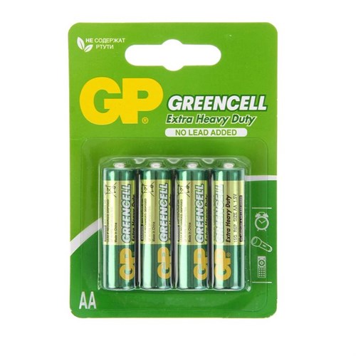 Батарейка солевая GP Greencell Extra Heavy Duty, AA, R6-4BL, 1.5В, блистер, 4 шт. 470410 - фото 17087938