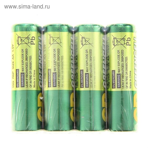 Батарейка солевая GP Greencell Extra Heavy Duty, AA, R6-4S, 1.5В, спайка, 4 шт. 470411 - фото 17087941